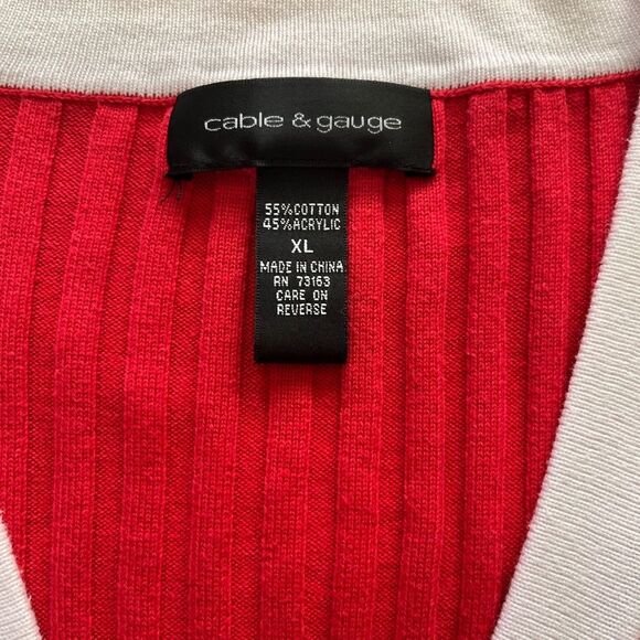 Cable & Gauge Cardigan Sweater X-Large Red/White EUC Lots of Stretch - Picture 5 of 10